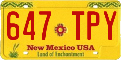 NM license plate 647TPY