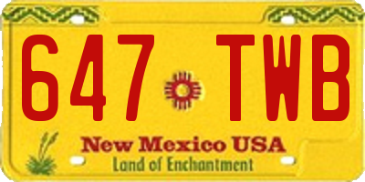 NM license plate 647TWB