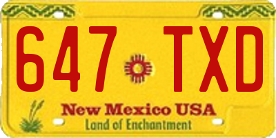 NM license plate 647TXD