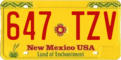 NM license plate 647TZV