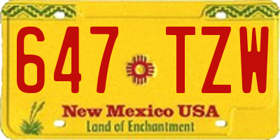 NM license plate 647TZW