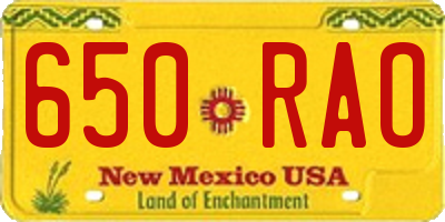 NM license plate 650RAO