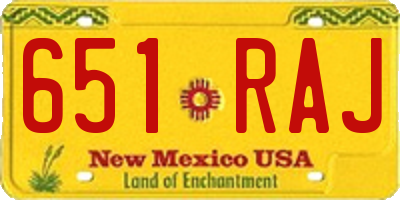 NM license plate 651RAJ