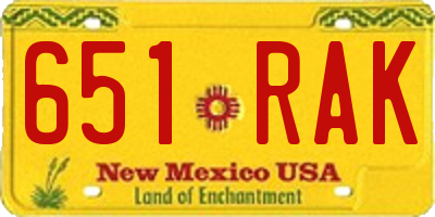 NM license plate 651RAK