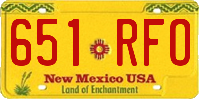 NM license plate 651RFO