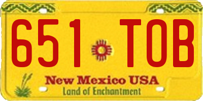 NM license plate 651TOB
