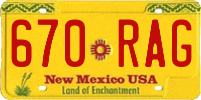 NM license plate 670RAG