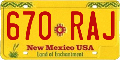 NM license plate 670RAJ