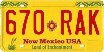 NM license plate 670RAK