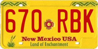 NM license plate 670RBK