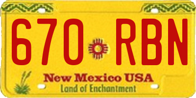 NM license plate 670RBN