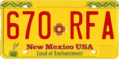 NM license plate 670RFA