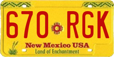 NM license plate 670RGK