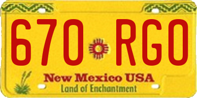 NM license plate 670RGO