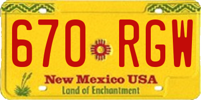 NM license plate 670RGW