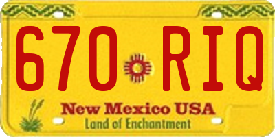NM license plate 670RIQ