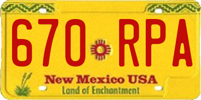 NM license plate 670RPA