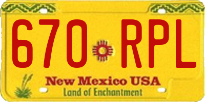 NM license plate 670RPL