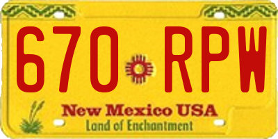 NM license plate 670RPW