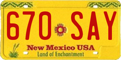 NM license plate 670SAY