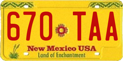 NM license plate 670TAA