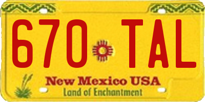 NM license plate 670TAL