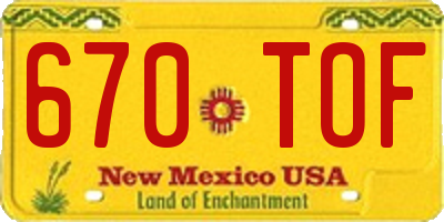 NM license plate 670TOF