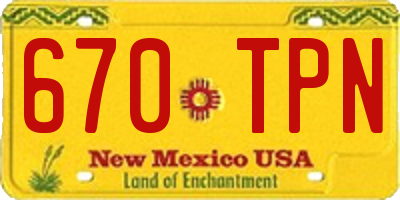 NM license plate 670TPN