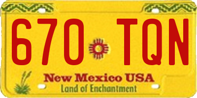 NM license plate 670TQN