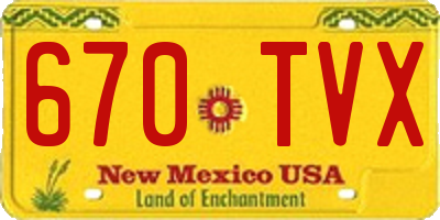 NM license plate 670TVX