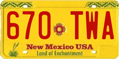 NM license plate 670TWA