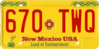 NM license plate 670TWQ