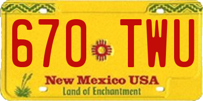 NM license plate 670TWU