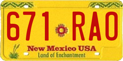 NM license plate 671RAO