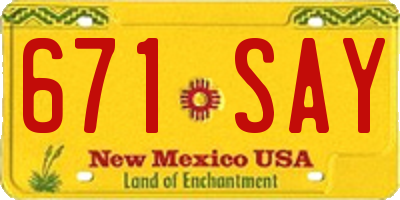 NM license plate 671SAY