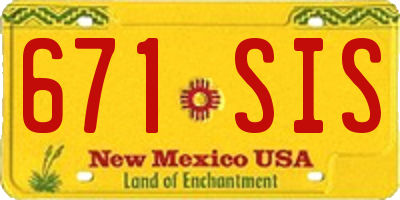 NM license plate 671SIS