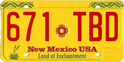 NM license plate 671TBD