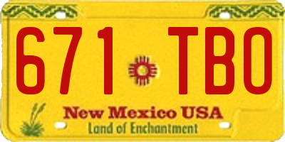 NM license plate 671TBO
