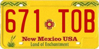 NM license plate 671TOB