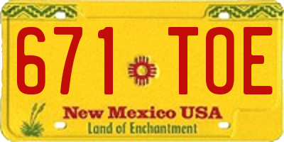 NM license plate 671TOE