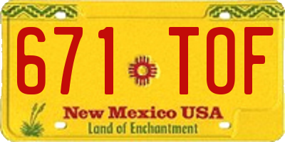 NM license plate 671TOF