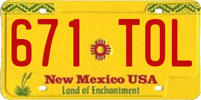 NM license plate 671TOL