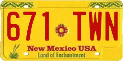 NM license plate 671TWN