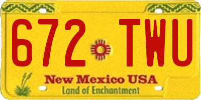 NM license plate 672TWU