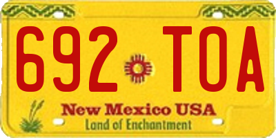 NM license plate 692TOA