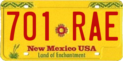 NM license plate 701RAE