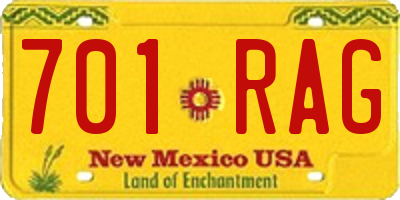 NM license plate 701RAG