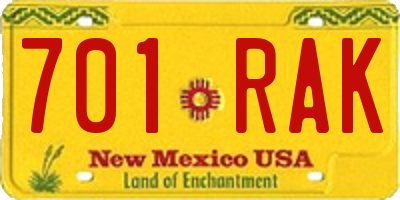 NM license plate 701RAK
