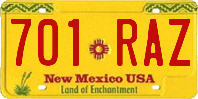 NM license plate 701RAZ