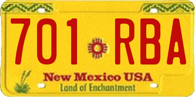 NM license plate 701RBA